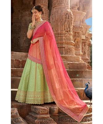 Pista Green Color Handloom Silk Lehenga 1