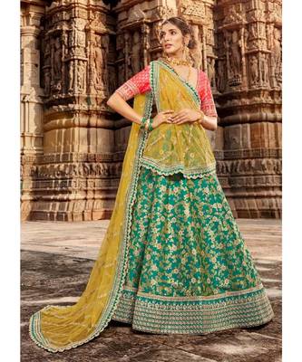 Firozi Color Jacquard Lehenga 1