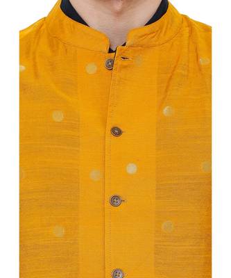 Men's Cotton Self weaving Mustard Colour sleeveless reversible Nehru Jackets 5