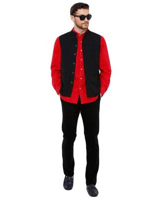 Men's Cotton Self weaving Black Colour sleeveless Nehru Jackets 4