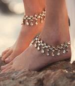 Gold Tone Kundan Anklets Payal Pair