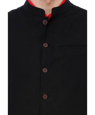 Men's Cotton Self weaving Black Colour sleeveless Nehru Jackets 5
