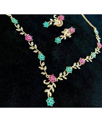 Georgeous high gold plated multicolour stones necklace set 1
