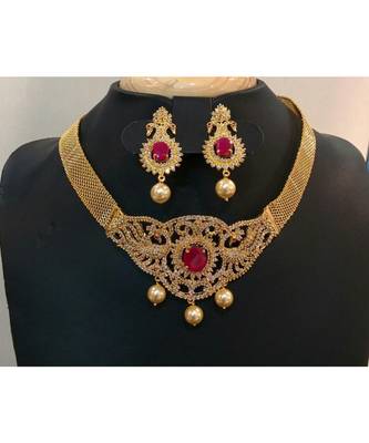 Georgeous high gold plated ruby necklace with ear rings 1