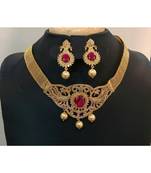 Georgeous high gold plated ruby necklace with ear rings