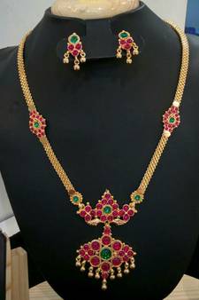 Georgeous gold plated kundans multicolour necklace set