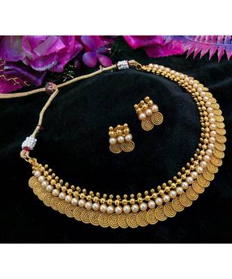 Georgeous gold plated pearl necklace set 1