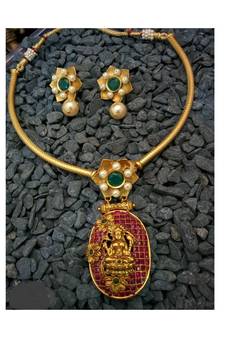 Beautiful gold plated multi colour necklace set
