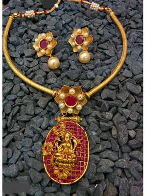Beautiful gold plated pink colour necklace set 1