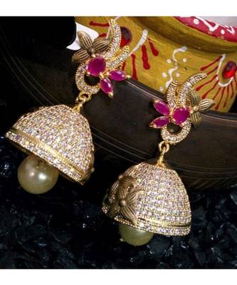 Georgeous matt finish high gold temple Multi colour jumkas 1