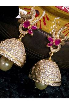 Georgeous matt finish high gold temple Multi colour jumkas