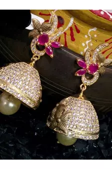 Georgeous matt finish high gold temple Multi colour jumkas