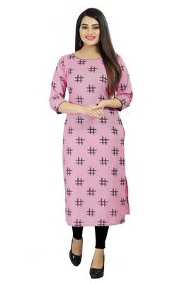 Pink printed cotton poly cotton-kurtis 1