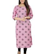 Pink printed cotton poly cotton-kurtis
