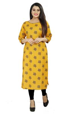 Yellow printed cotton poly cotton-kurtis 1