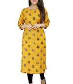 Yellow printed cotton poly cotton-kurtis