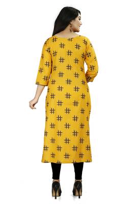 Yellow printed cotton poly cotton-kurtis 2