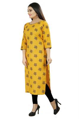 Yellow printed cotton poly cotton-kurtis 3