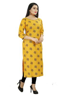 Yellow printed cotton poly cotton-kurtis 4