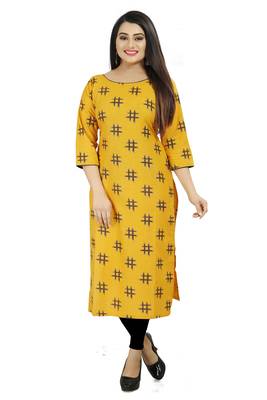 Yellow printed cotton poly cotton-kurtis 5
