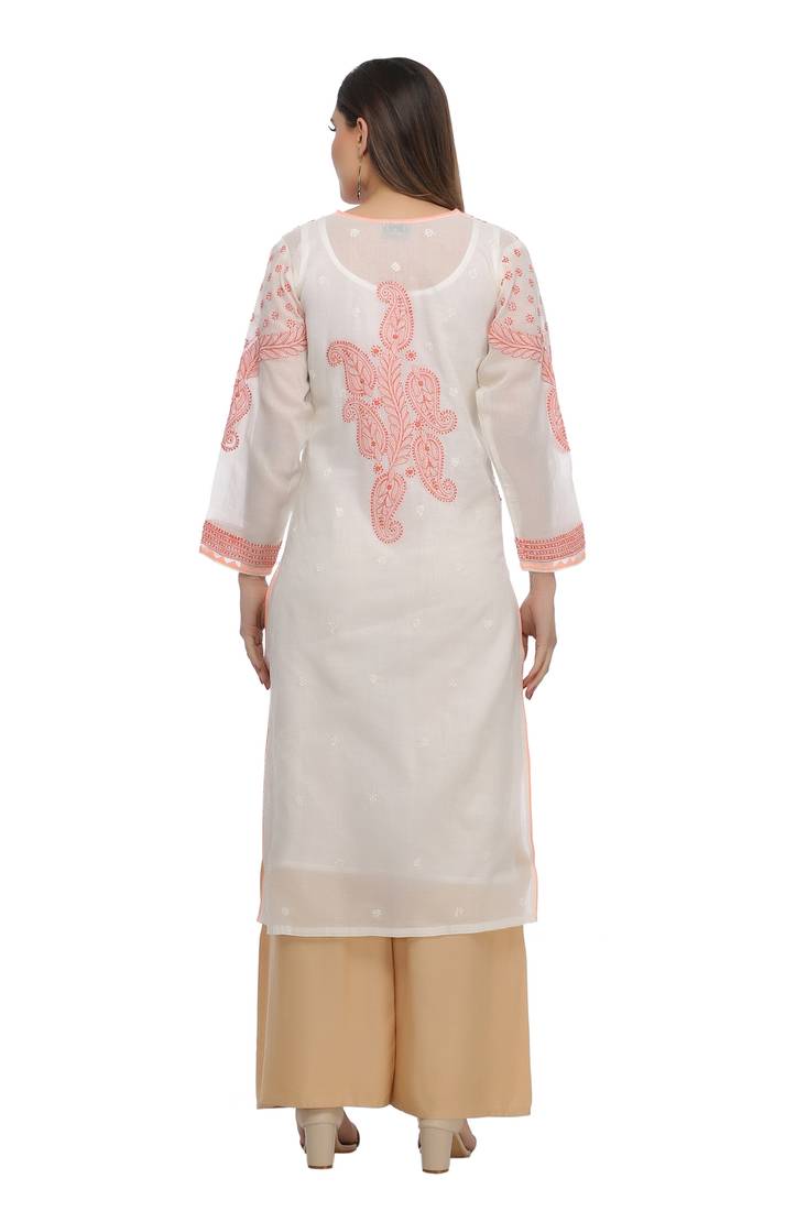 Ada Peach Cotton Chikankari Kurti