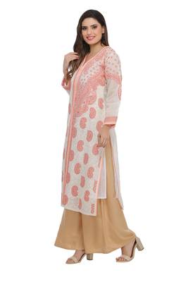 Ada Peach Cotton Chikankari Kurti 4