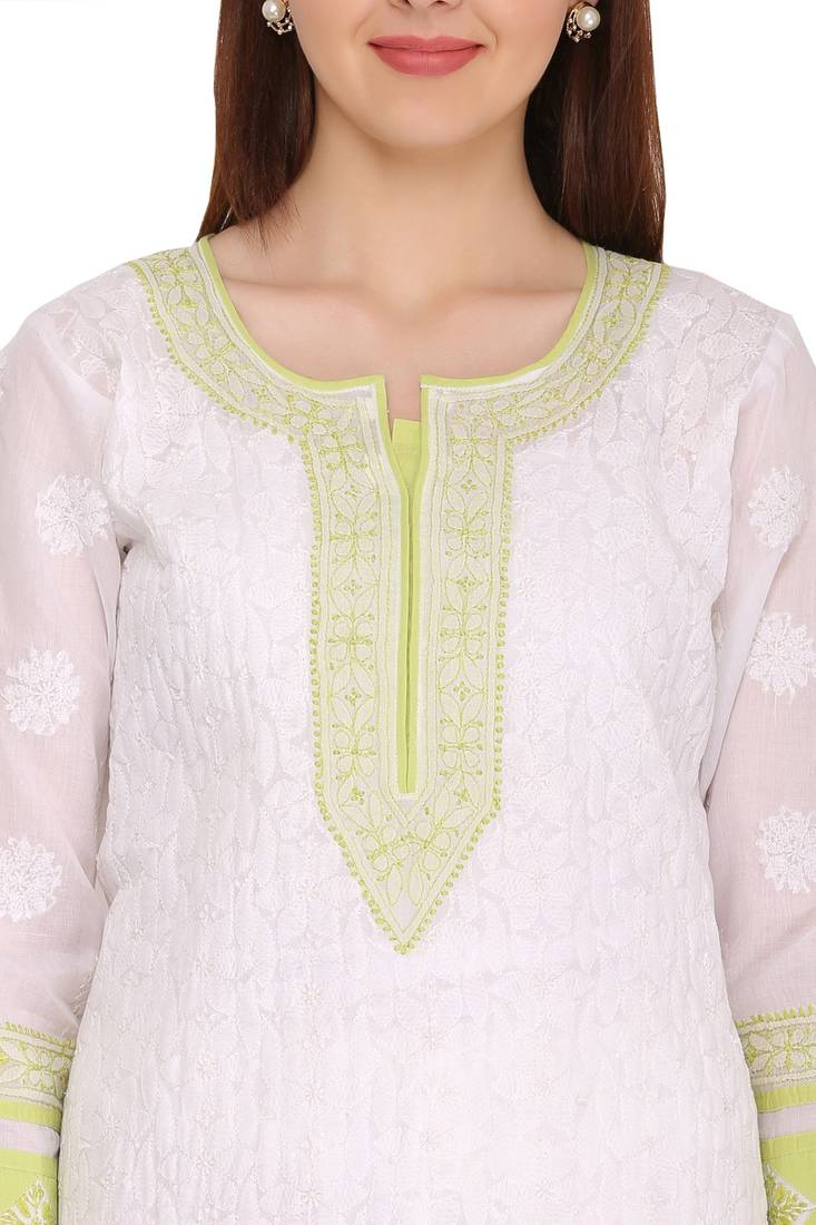 Ada White Cotton Chikankari Kurti