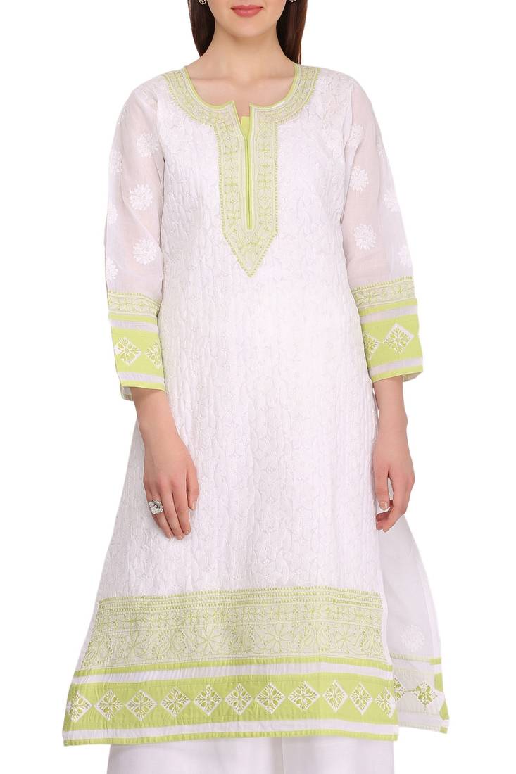 Ada White Cotton Chikankari Kurti