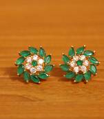 Green Flower Shaped Big Gold Plated Studs