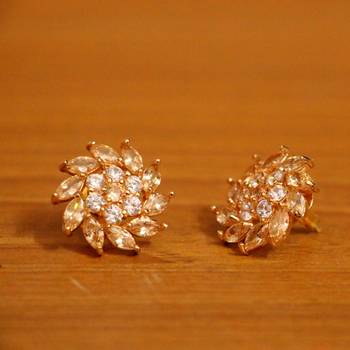 Champagne Flower Shaped Big Gold Plated Studs 3