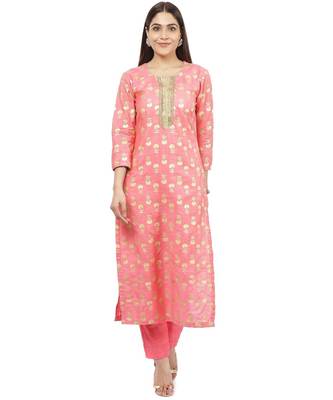 Smiling Peach Straight Kurti with Straight Pants 1