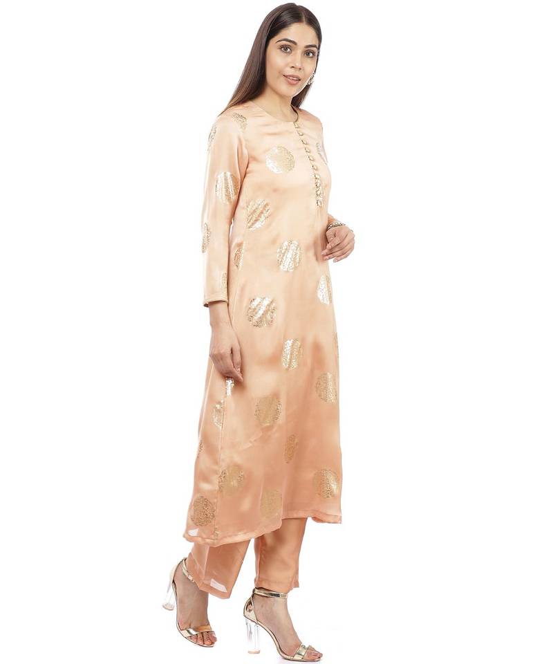 Gold Blush Foil Straight Kurti with Straight Palazzo