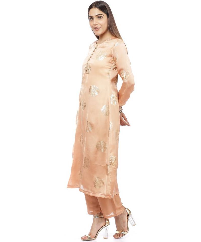 Gold Blush Foil Straight Kurti with Straight Palazzo