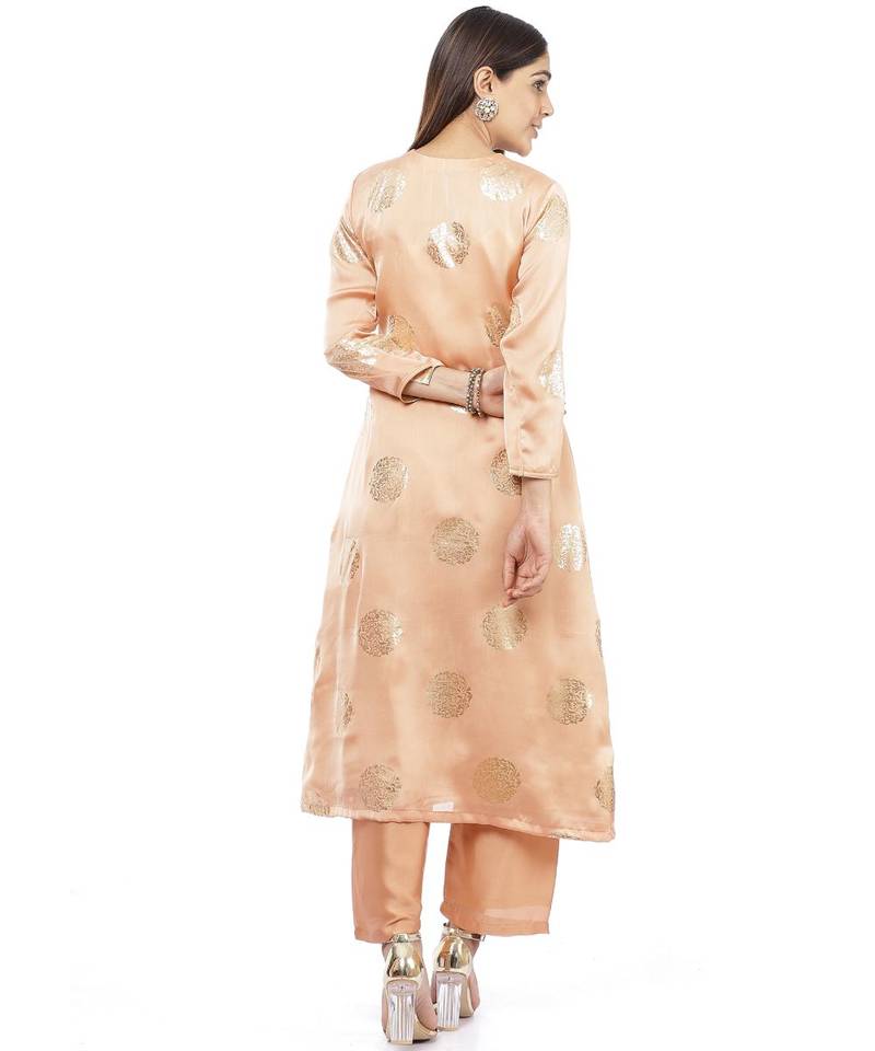 Gold Blush Foil Straight Kurti with Straight Palazzo