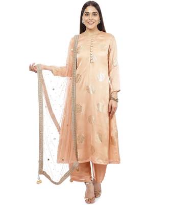 Gold Blush Foil Straight Kurti with Straight Palazzo and Mirror Stone Dupatta 1