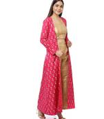 Pixie Pink Jacket Style Kurti with Gold Brocade Blouse and Palazzo