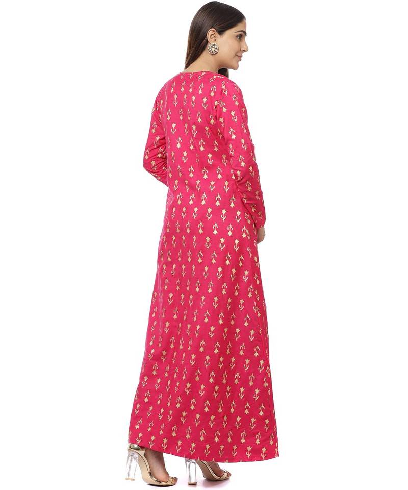 Pixie Pink Jacket Style Kurti with Gold Brocade Blouse and Palazzo