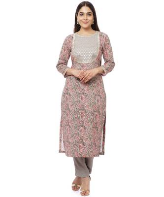 Floral Gray Gotta Straight Kurti with Straight Pants 1