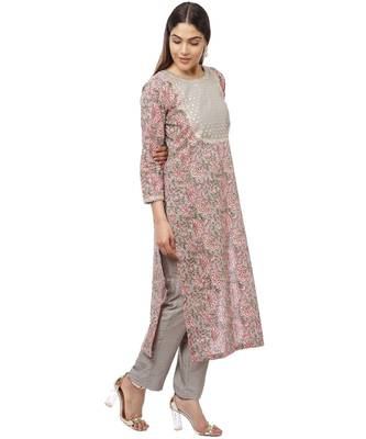 Floral Gray Gotta Straight Kurti with Straight Pants 2