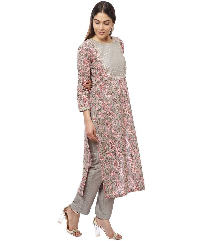 Floral Gray Gotta Straight Kurti with Straight Pants