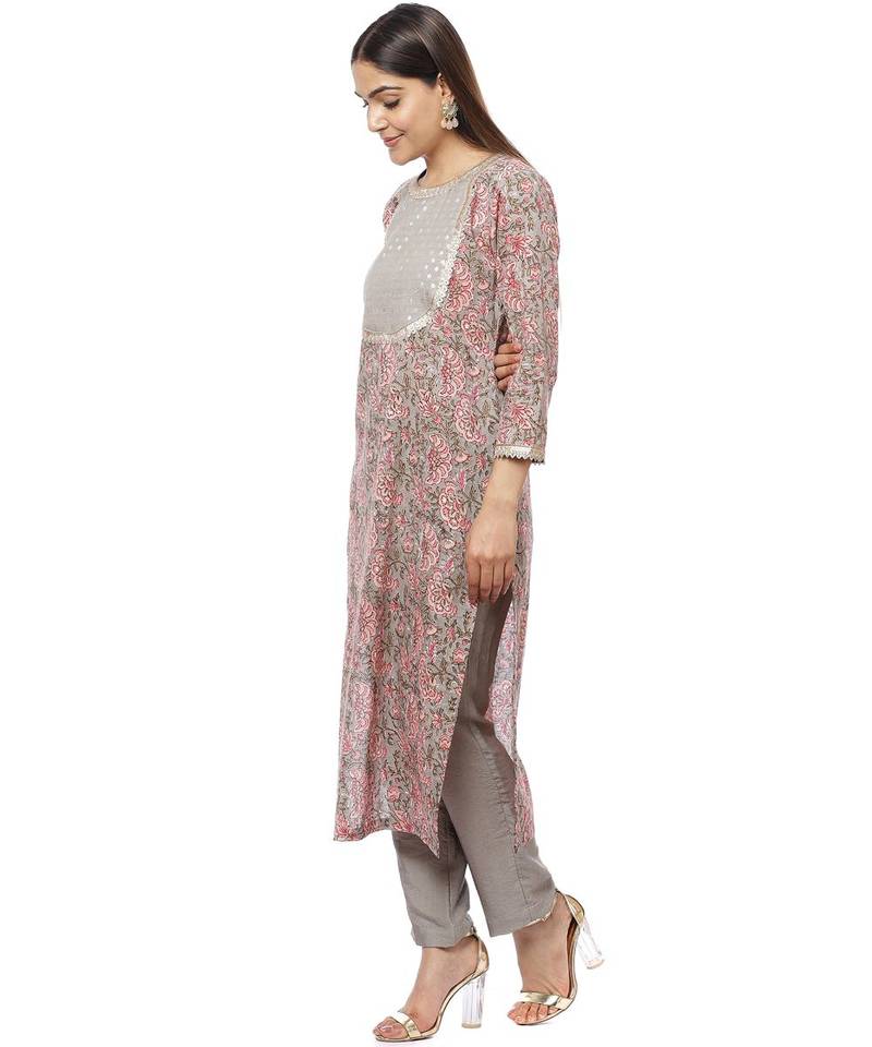 Floral Gray Gotta Straight Kurti with Straight Pants