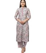 Pearl Purple Floral Thread Straight Kurti with Straight Palazzos
