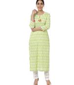 Green Ikkat Kurti with Off-White Crochet Pants