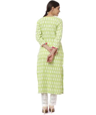 Green Ikkat Kurti with Off-White Crochet Pants 4