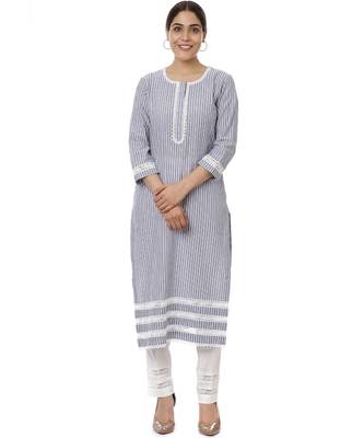 Gray White Stripes Kurti with Straight Pants 1