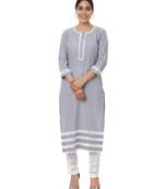 Gray White Stripes Kurti with Straight Pants