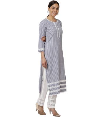 Gray White Stripes Kurti with Straight Pants 2