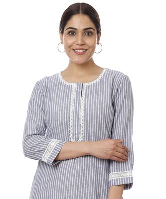 Gray White Stripes Kurti with Straight Pants 3