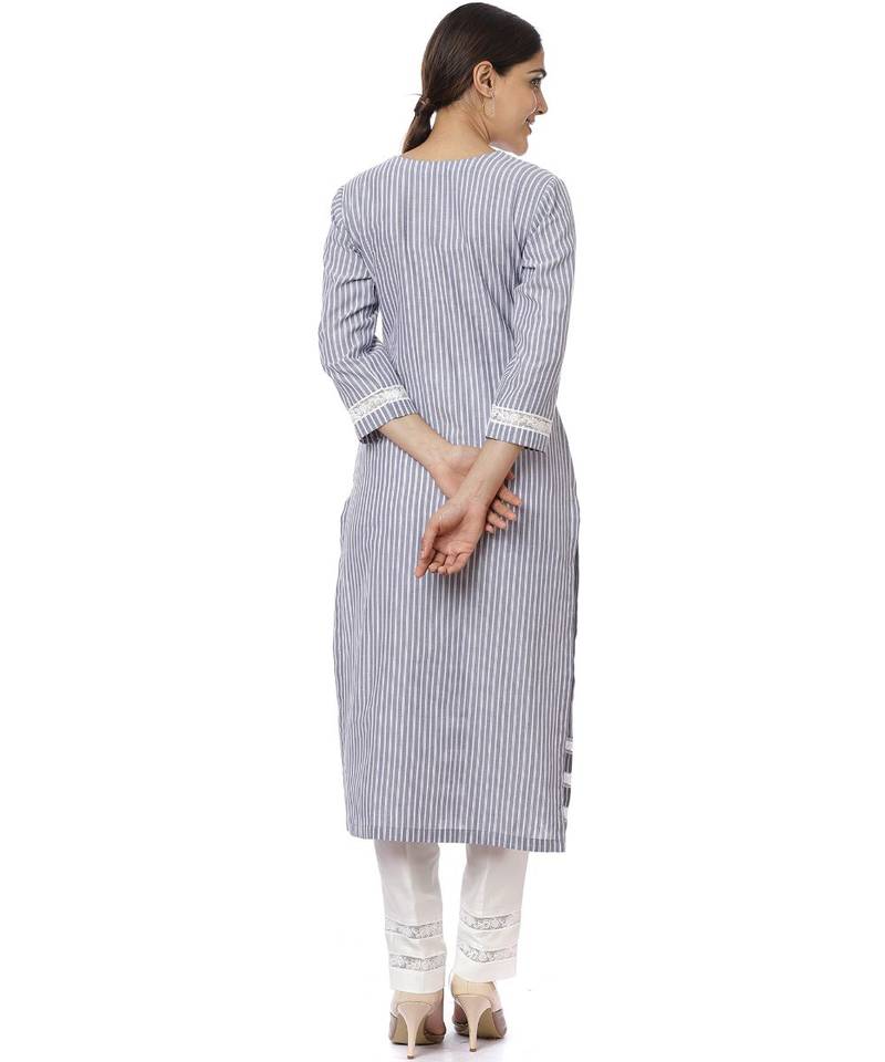 Gray White Stripes Kurti with Straight Pants
