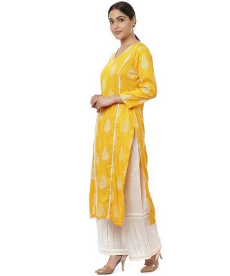 Yellow Paisley Printed Kurti with Gotta Palazzo 1